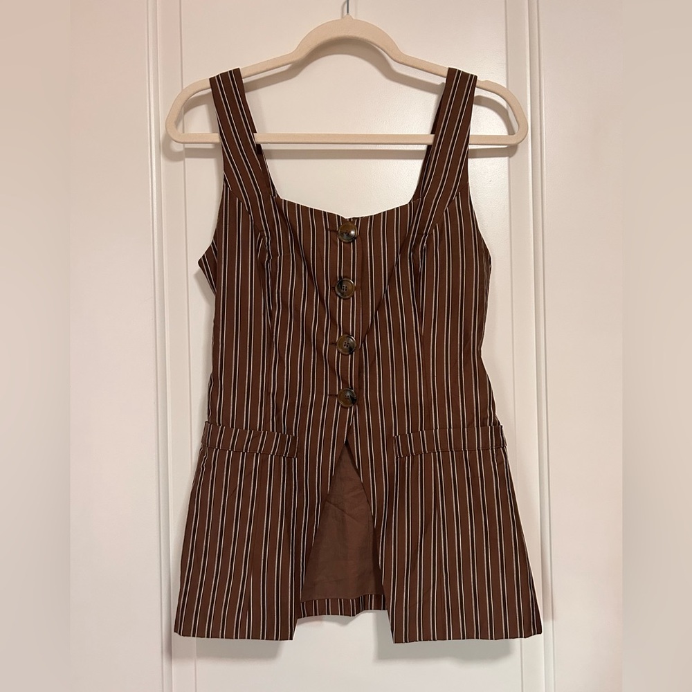 NWT 🤎 PrettyLittleThing 🤎 Brown Striped Square Neck Waistcoat Vest Top🤎